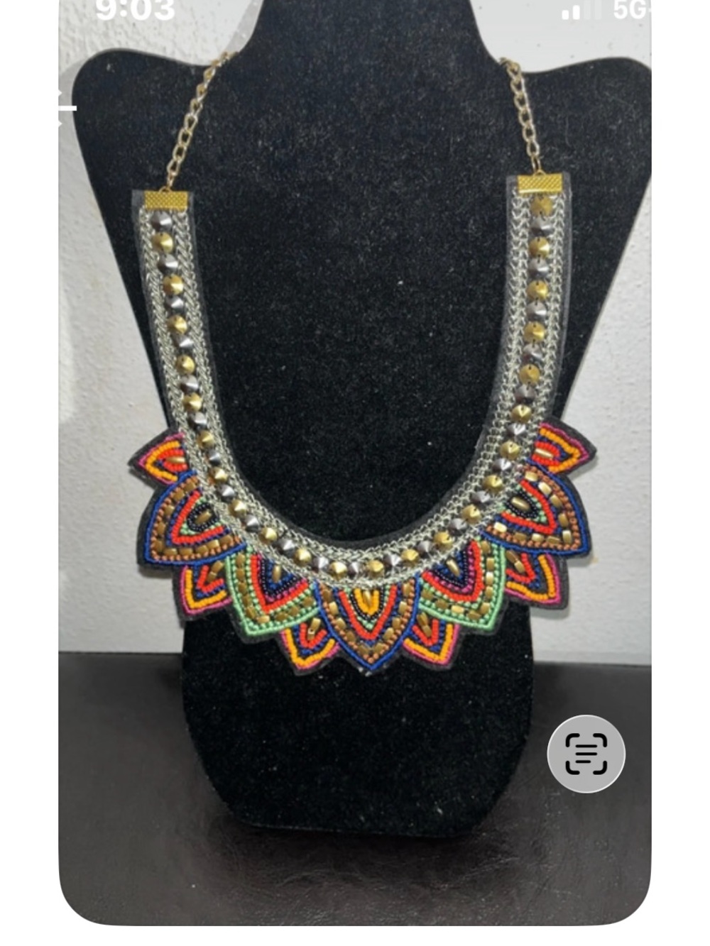 Boho Tribal Multicolor Beaded embroidered bib statement necklace